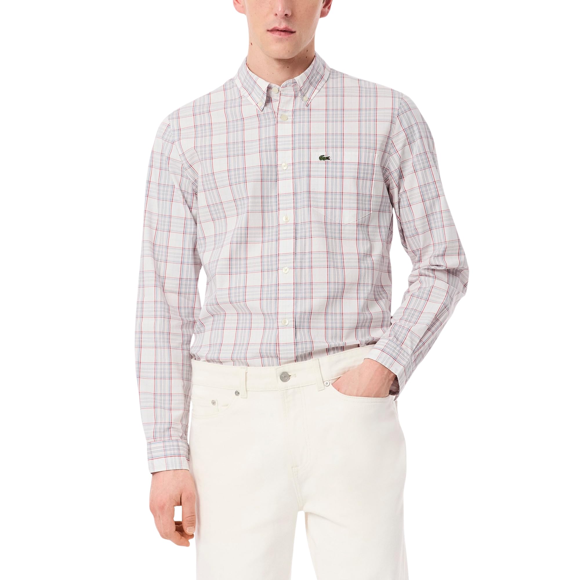 

                                                    Lacoste Men's Check Print Stretch Shirt, White, Fl