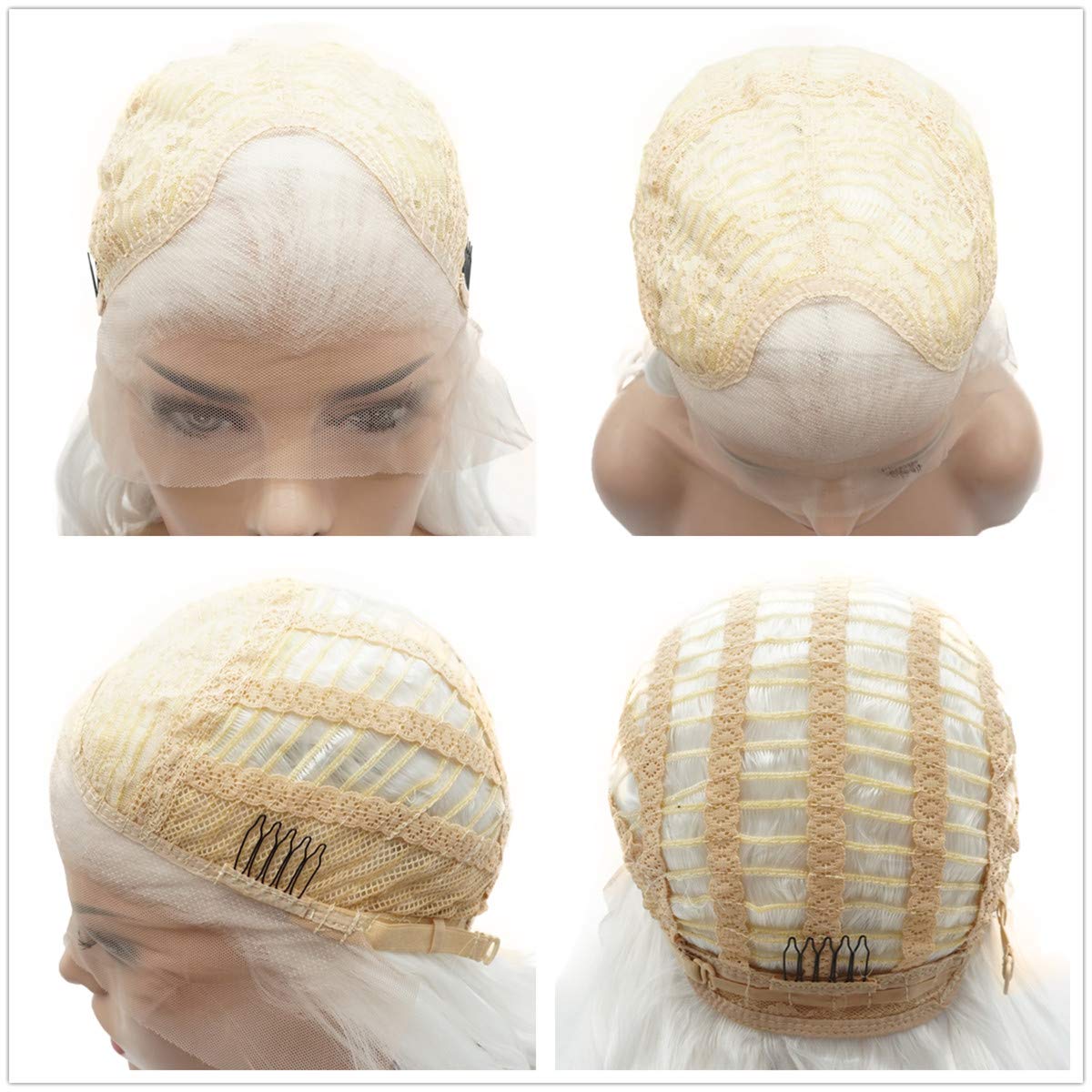Lushy Wavy Short White Wig Heat Resistant Heavy Density Synthetic Lace Front Wig