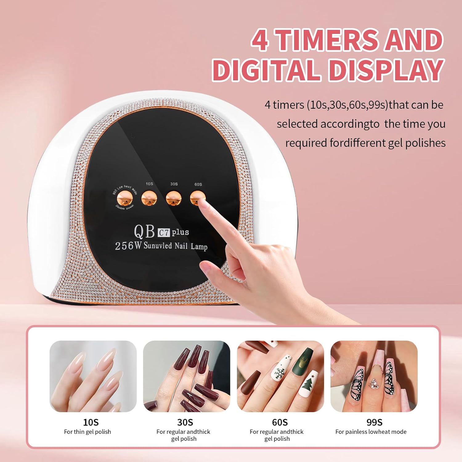 256W UV LED Nail Lamp, Riuotazi Nail Dryer for Gel Polish,57Pcs Beads Curing Gel Nail Lamp, 4 Timer Settings and Professional Manicure Nail Lamp with Automatic Sensor (Pink)