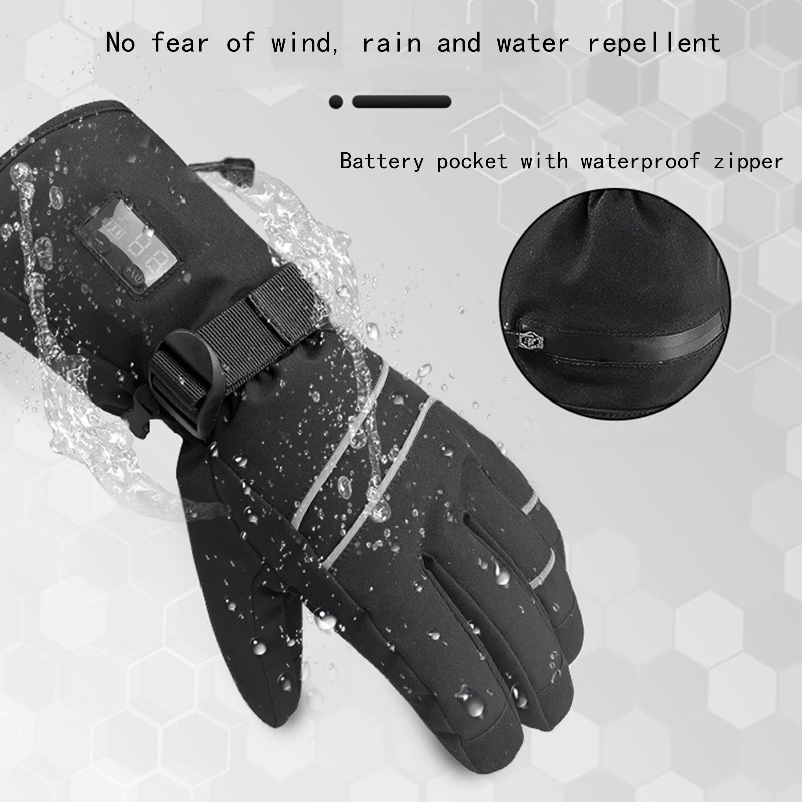 CHEWYNP Guanti Riscaldati Elettrici per Uomo/Donna, Guanti per Bici Elettriche Riscaldamento a Batteria Guanti Antivento Touchscreen Invernali Caldi con Funzione di Visualizzazione della T