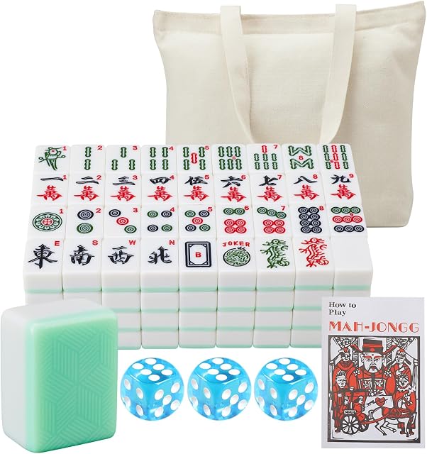American Mahjong Large Size 1.6 "166 Tiles American Mahjong Game Set Melamine Mah-Jongg Set (Jasper, 1.6 X 1.2 X 0.8 inches)