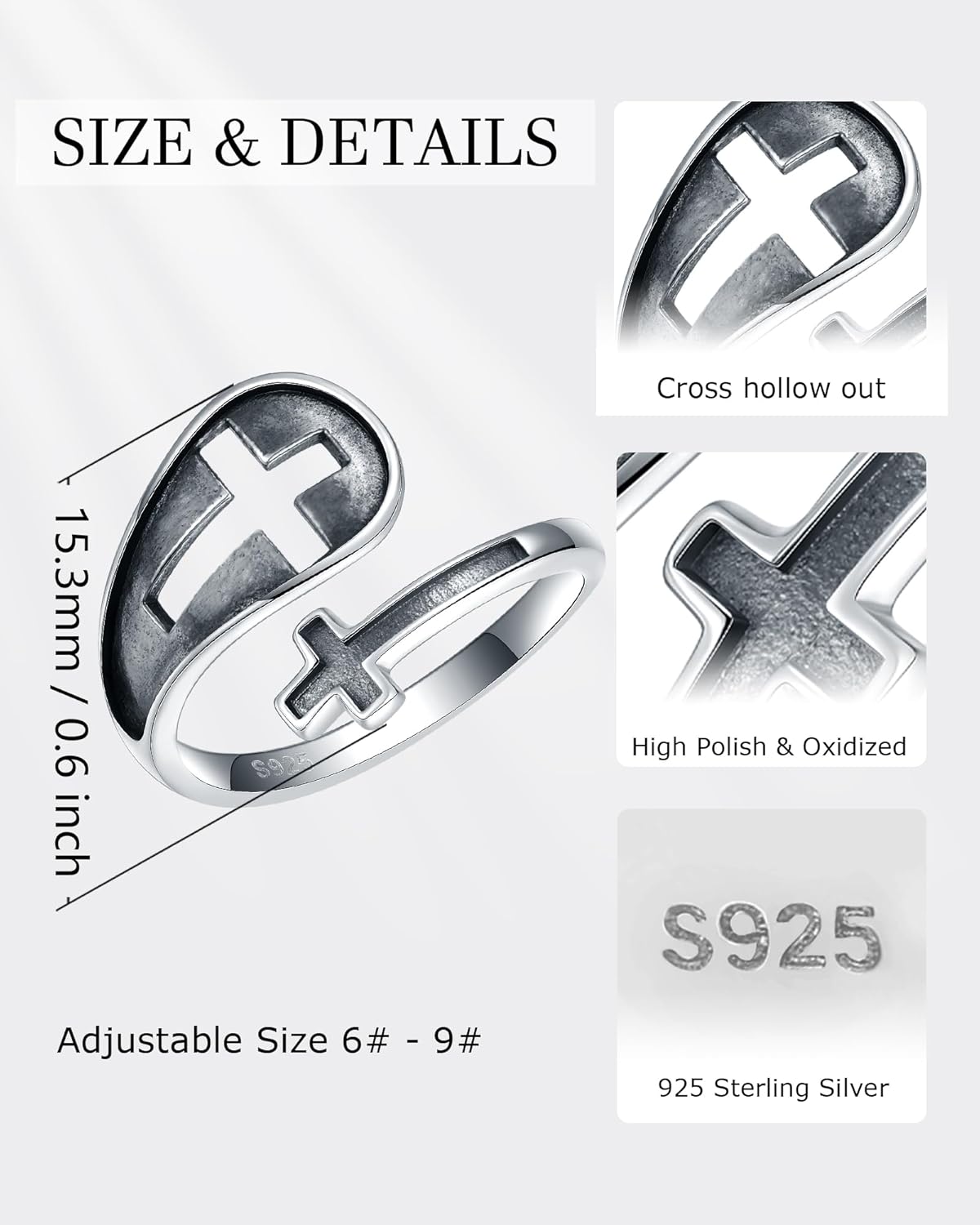 Sterling-Silver Skull Spoon Ring - Gothic Adjustable Ring Rose Flower Statement Butterfly Ring Boho Victorian Vintage Thumb Rings Halloween Jewelry Gifts for Women