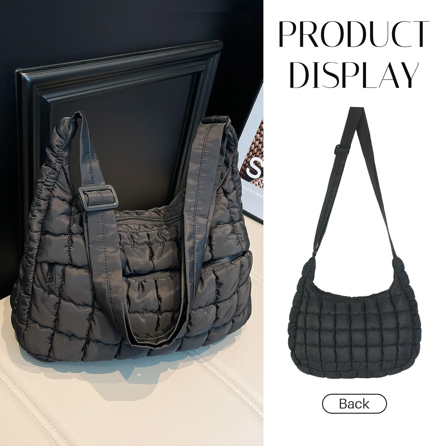 Quilted Puffer Tote Bag for Women,Carryall puffy Crossbody Shoulder Bag, Lightweight Hobo Handbags - Image 6