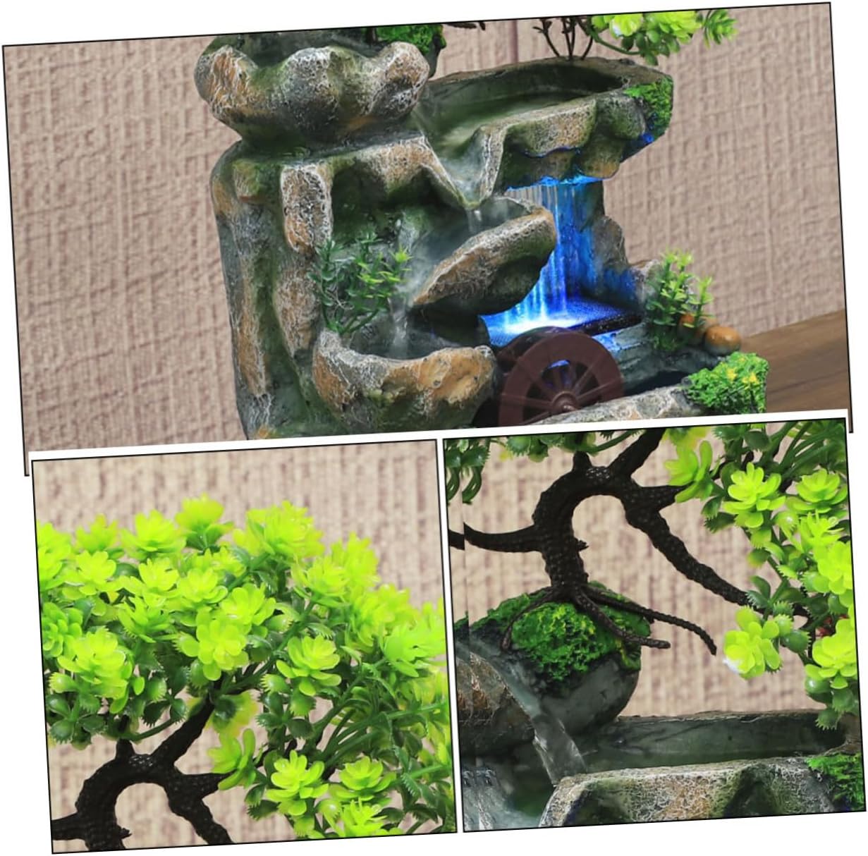 PRETYZOOM Mini Indoor Tabletop Water Fountain with Quiet Flowing Waterfall Artistic Desk Decoration for Home Office Bedroom Humidifying Relaxation Feature with US Plug