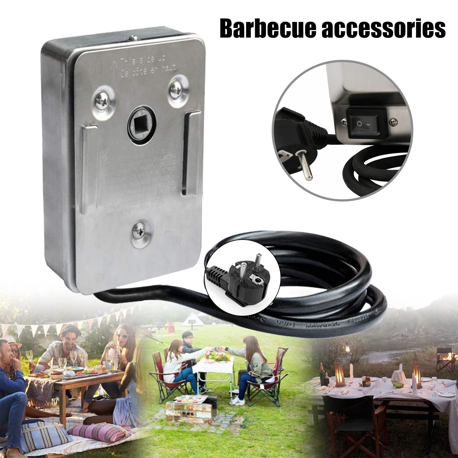 Motor de parrilla de acero inoxidable, pincho de motor, parrilla de acero inoxidable, para exteriores, parrilla eléctrica de kebab, barbacoa de picnic.