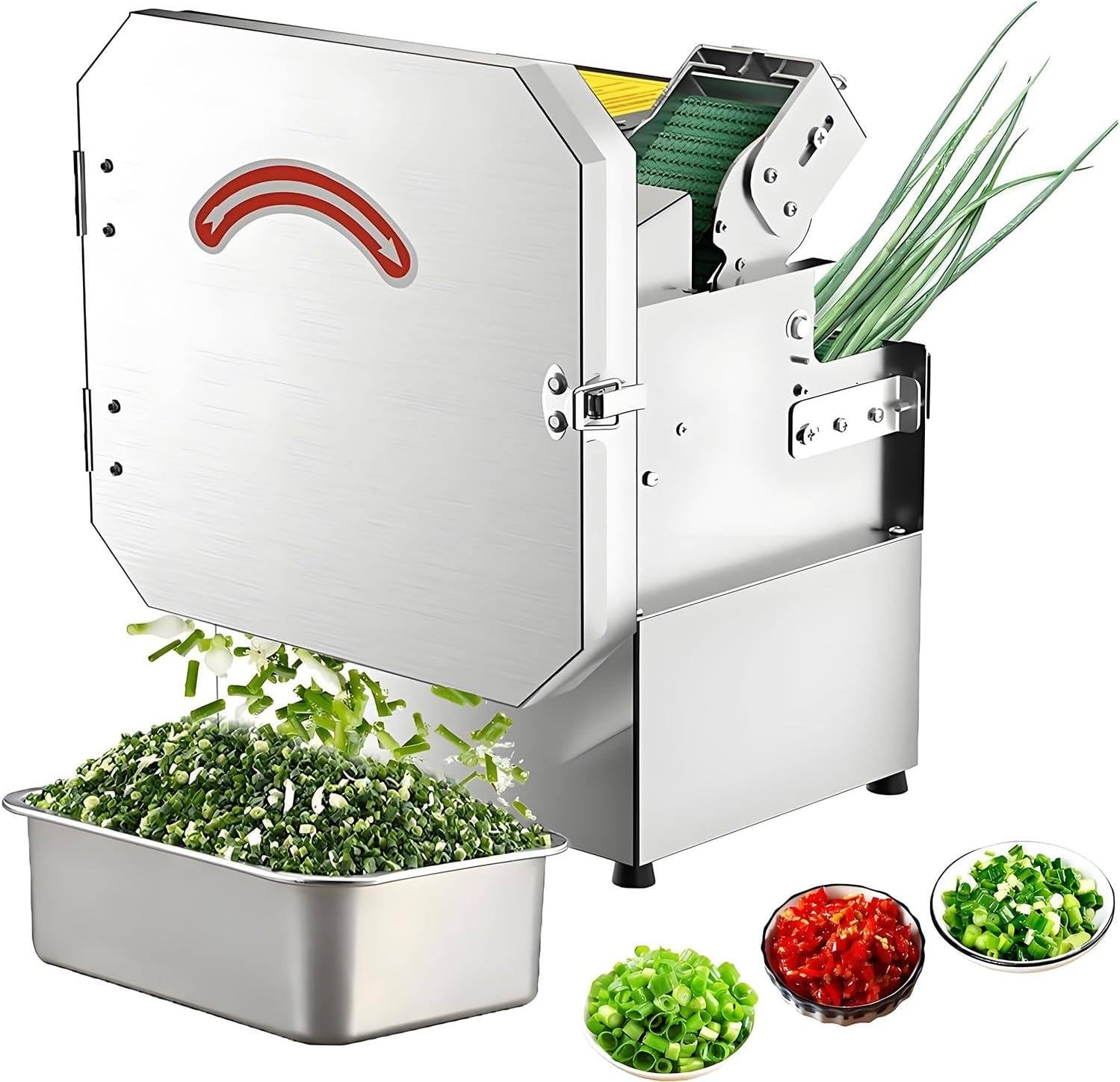 Cortadora eléctrica de Verduras de Alta Velocidad de 200 W Que Ahorra Tiempo y Esfuerzo. Grosor Ajustable para cebolleta, puerro, Jengibre, ajo y perejil. Puerto de alimentación de 7 cm. 110V