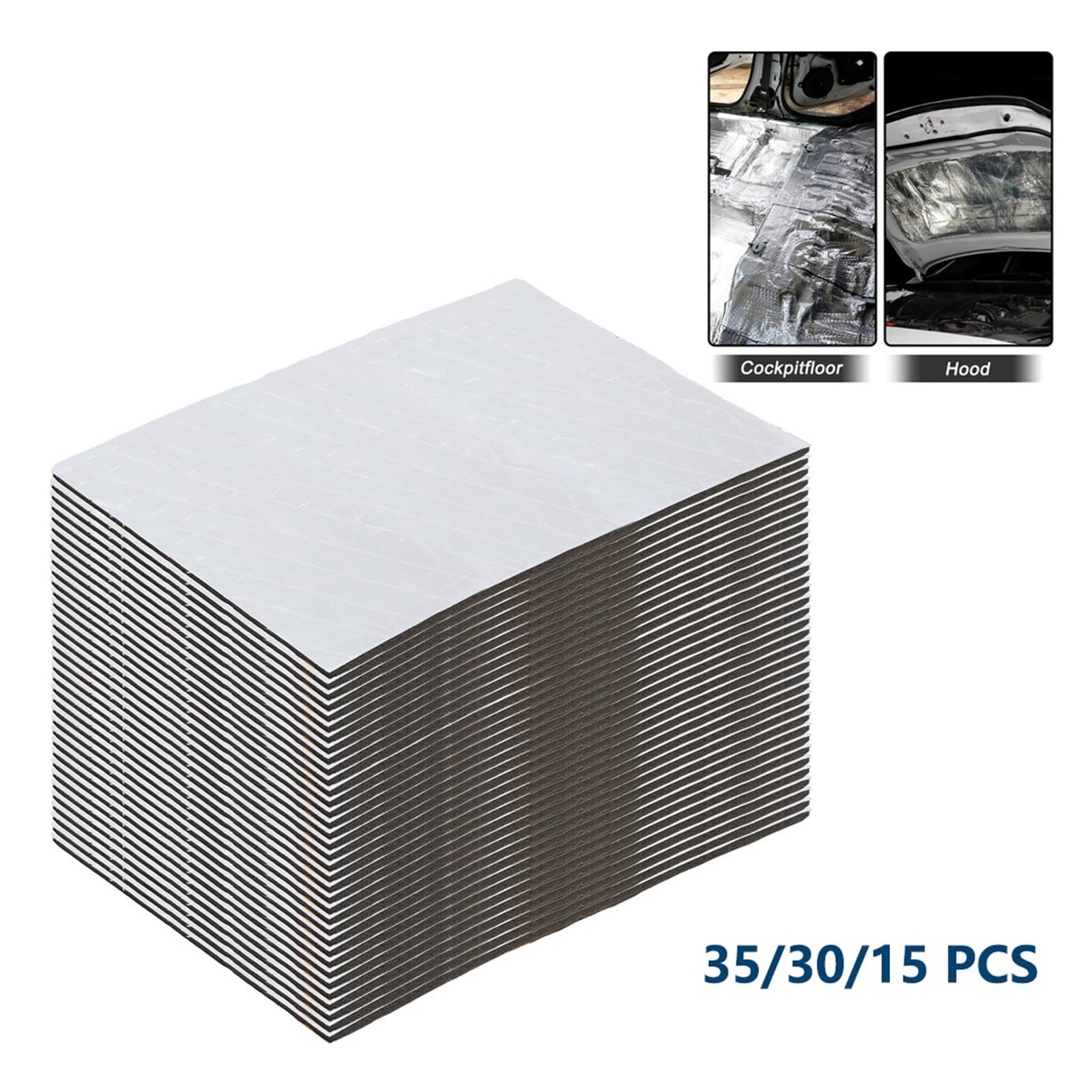 Espuma de aluminio autoadhesiva Estera autoadhesiva de amortiguación sonido for furgoneta, aislante térmico espuma papel aluminio a prueba , 35/25/15 Uds(35pcs 25x18cm)