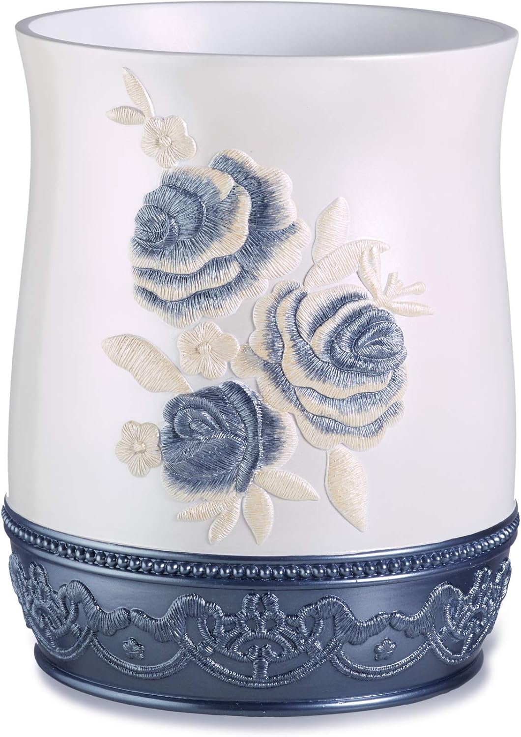 Popular Bath Blossom Rose Style Waste Basket Modern Luxury Decor, Blue