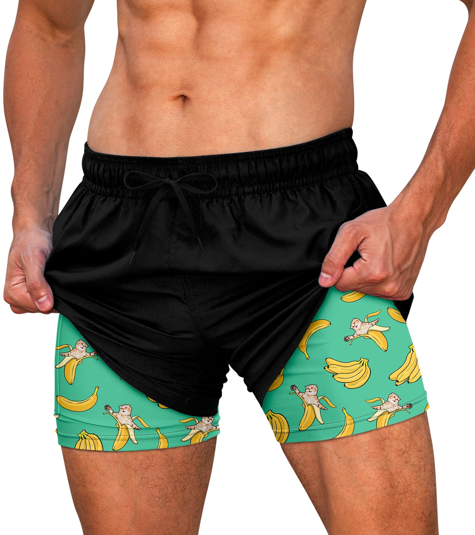 Cozople Mens Swim Trunks Quick Dry Bathing Suit with Compression Liner ...