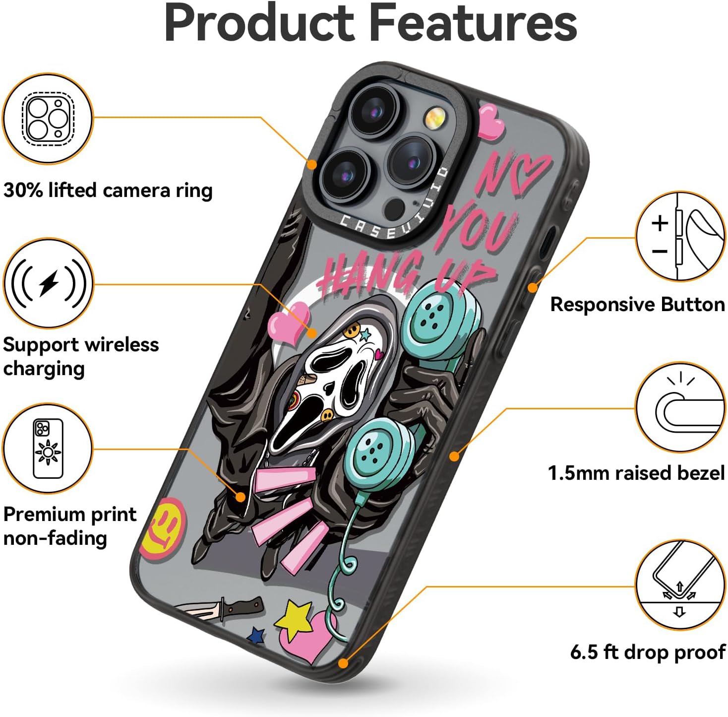 Magnetic for iPhone 15 Pro Max Magsafe Case Cute Aesthetic - Durable Fashion Funny Phone Case - Girly Skeleton Skull Pattern Print Cover Design for Woman Girl 6.7 inches Black