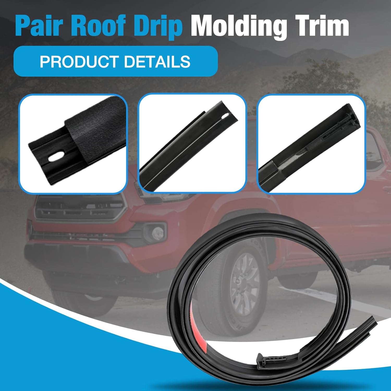 Pair Roof Drip Molding Trim 75551-04081 75552-04080 LH&RH Fit for Toyota Tacoma Double CAB 2016-2023 Roof Trim Molding Weather Stripping Rubber Seal