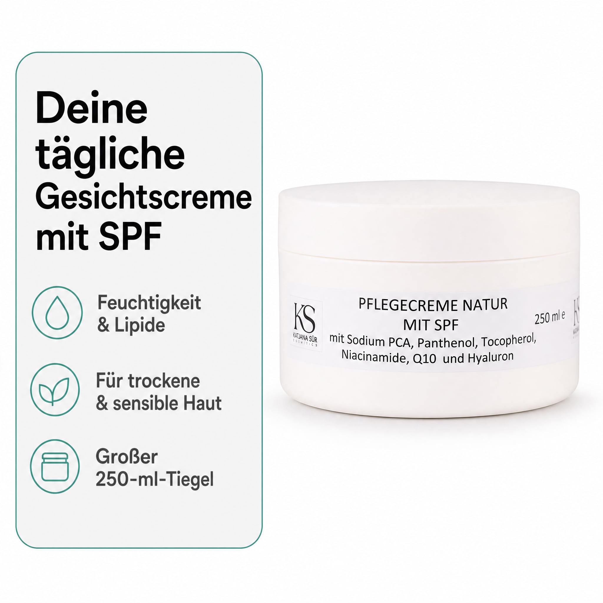 KS Beauty Bio Pflegecreme mit SPF, 250 ml | Feuchtigkeitscreme fürs Gesicht mit Niacinamid, Vitamin E & Aloe Vera – auch für empfindliche Haut geeignet