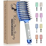 KTKUDY Detangling Brush Boar Bristles Hairbrush Make Hair Shiny & Healthier Curved and Vented Detangler Brush for Women Men Kids Wet and Dry Hair (Blue)