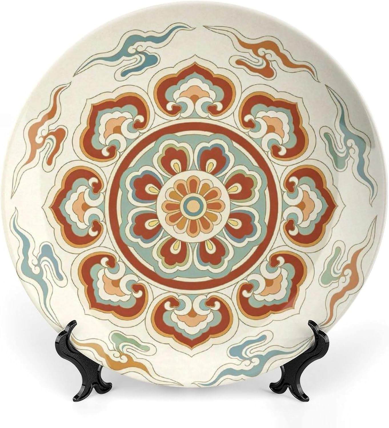 Bohemian Vintage Floral Bone China Plate, Chinese Traditional Mandala Pattern Bone China Decor Plate for Home Decor & Serving, 6inch Wall Art Home Decor
