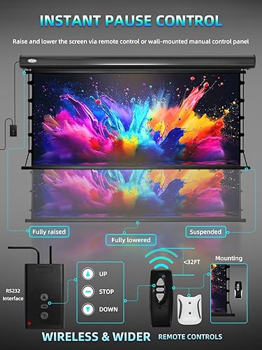 Miniatura 5 de MIGO Pantalla de proyector de 100 pulgadas, pantalla de proyector motorizada desplegable con control remoto de luz ambiental parcial 4K HD, montaje