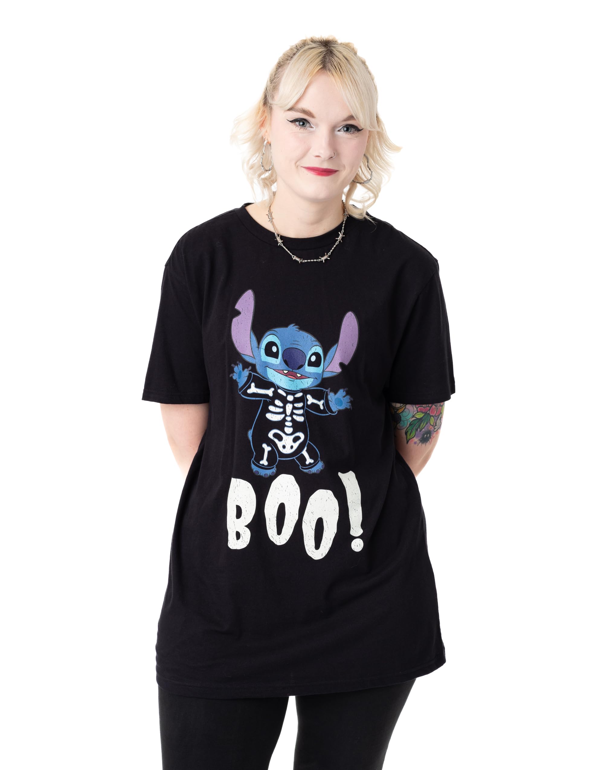 Disney Lilo & Stitch Women's Black Graphic T-Shirt - Short Sleeve, Crew Neck, Cotton - XXXL