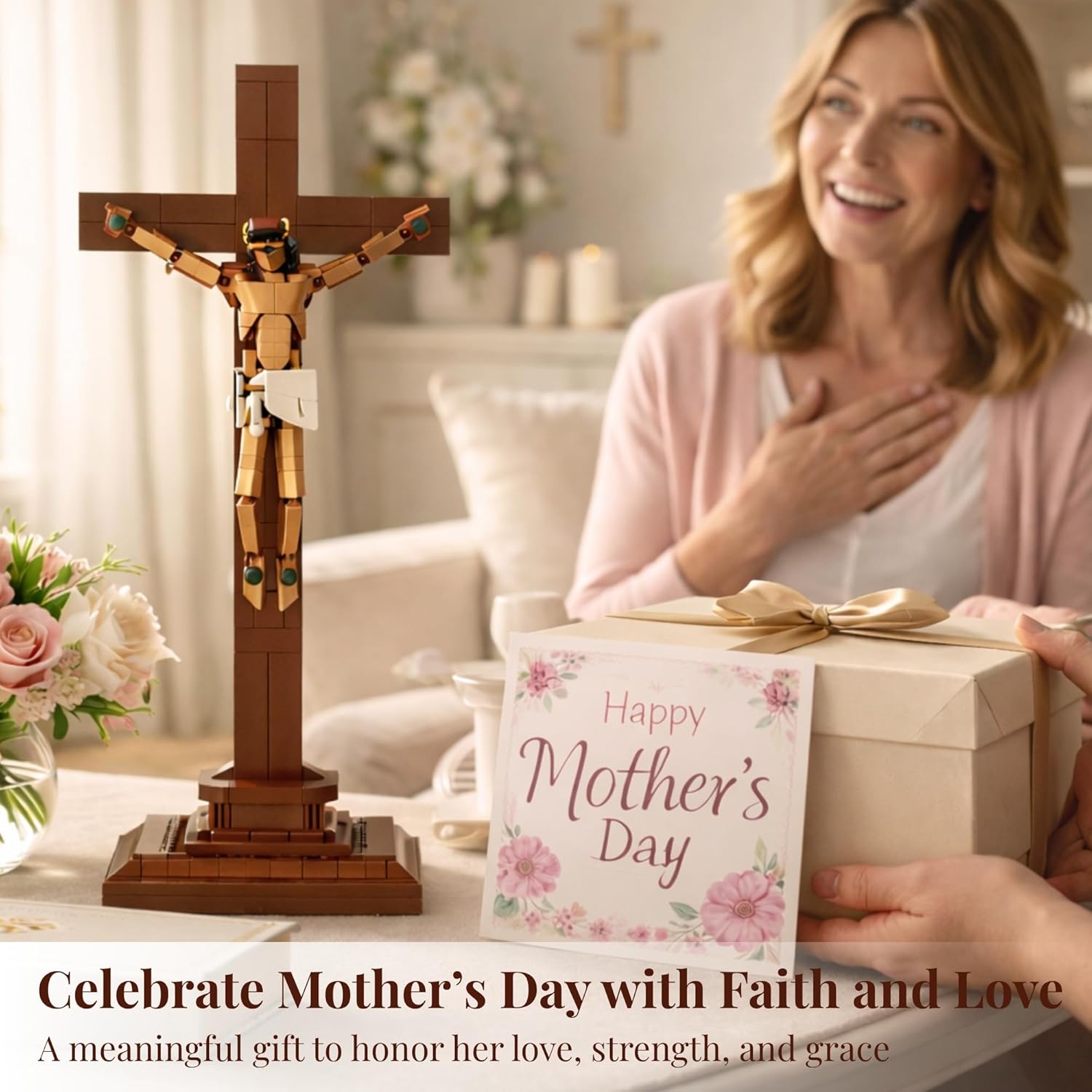 Jesus Cross Building Set, Inspired by Catholic Faith & Hail Mary Prayer, Mother’s Day Christian Gift for Mom, Easter Gift Idea, Confirmation Baptism Gift for Teens Boys Girls