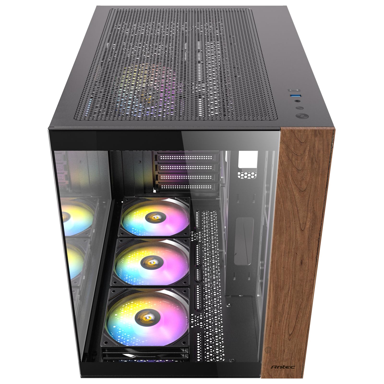 Antec Cx800 Midi Tower Nero, Legno (antec Cx800 Wood Mid Tower Gaming Case, 1 X Usb TypE-C / 1 X Usb 3.0, Tempered Glass Front And Side Window Panel,