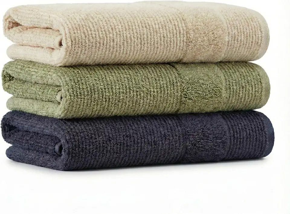 Jogo 3 Toalhas de Banho Gigante 500g/m² 100% Algodão Felpuda Luxo – Grossa Alta Absorção – 72x150cm (3, Oliva - Cosmos - Linho)