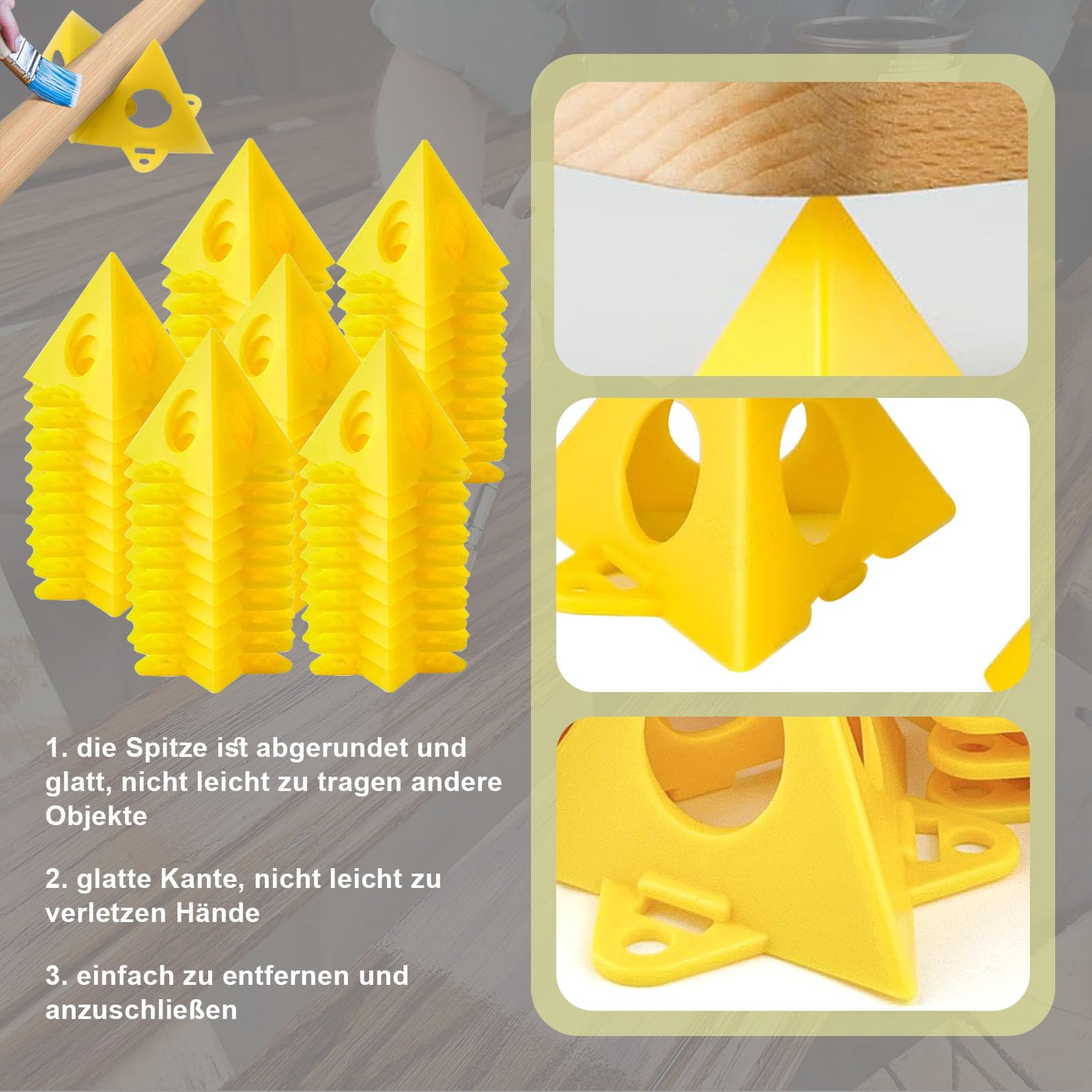 Supporti a Piramide 60 pezzi Pittura Piramidi Verniciatura Plastica Supporto per Progetti Dipinto Mobili Giallo