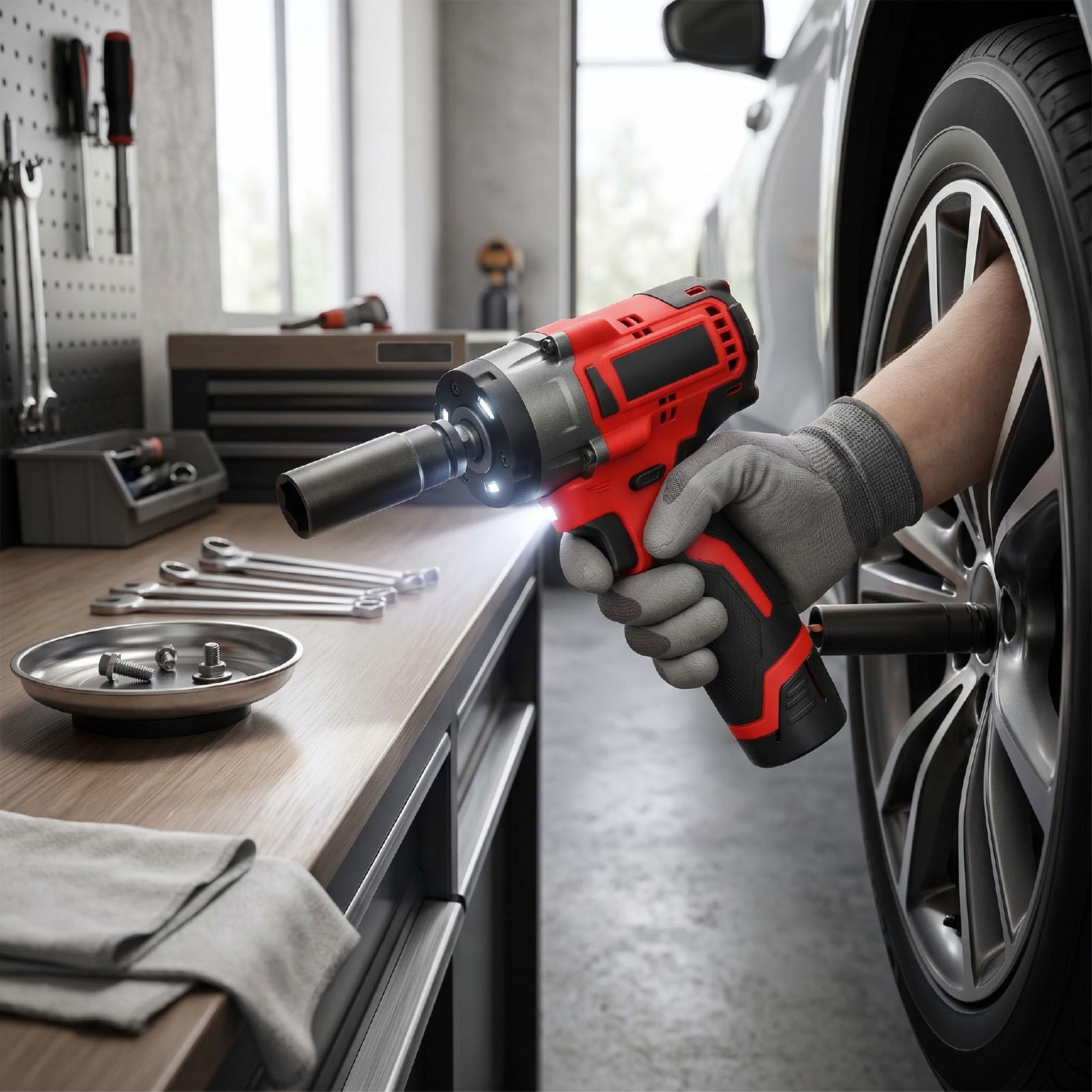 Elektryczny Klucz Grzechotkowy, Elektryczny Klucz Dynamometryczny z lampką roboczą LED, Zabezpieczenie Przed Przeciążeniem, Bezszczotkowe Narzędzie 1/2 Cala o Wysokim Momencie