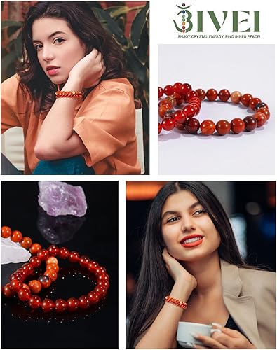 Miniatura 4 de Bivei Natural Gemstone Semi Precious Healing Crystals Handmade Stretchy Round Beads Bracelet, Enhance Positive Energy