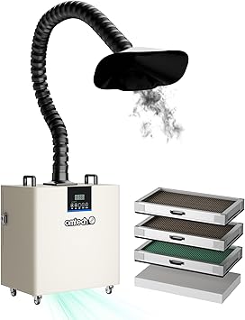 OMTech Fume Extractor with 4 Stage Filtration, 300W 467 m3/h Smoke Absorber with Remote Control 1-300 min. Timer, 10 Speed Wheeled Smoke Purifier for Laser Engravers Cutters Welding Soldering Station