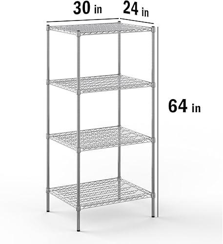 Miniatura 8 de Regal Altair Kit de estantería de alambre cromado de 4 niveles de 24 pulgadas de profundidad x 30 pulgadas de ancho x 64 pulgadas de alto  Unidad de