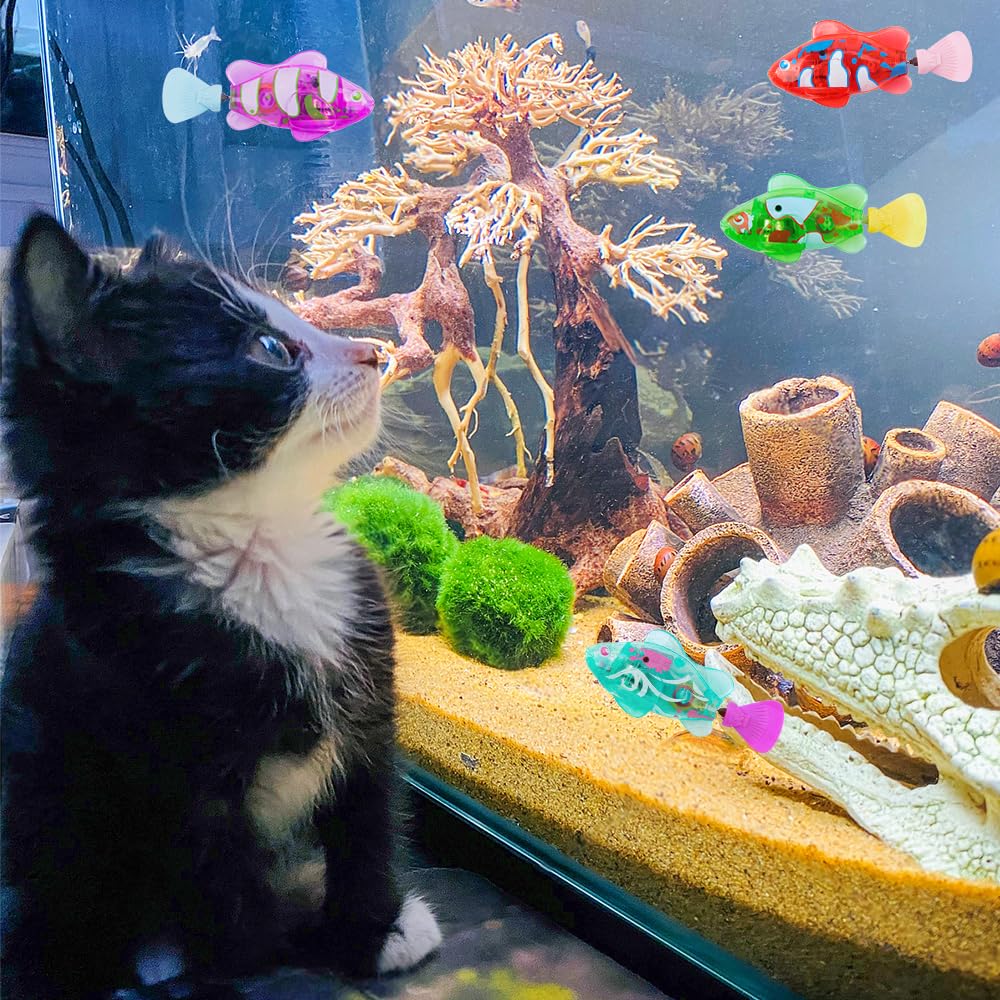 4 pièces de jouets Robo Fish pour chats, poisson électronique pour animaux de compagnie, Robo Fish, poissons électriques avec lumières, fonctionnant sur piles, jouet interactif flottant pour
