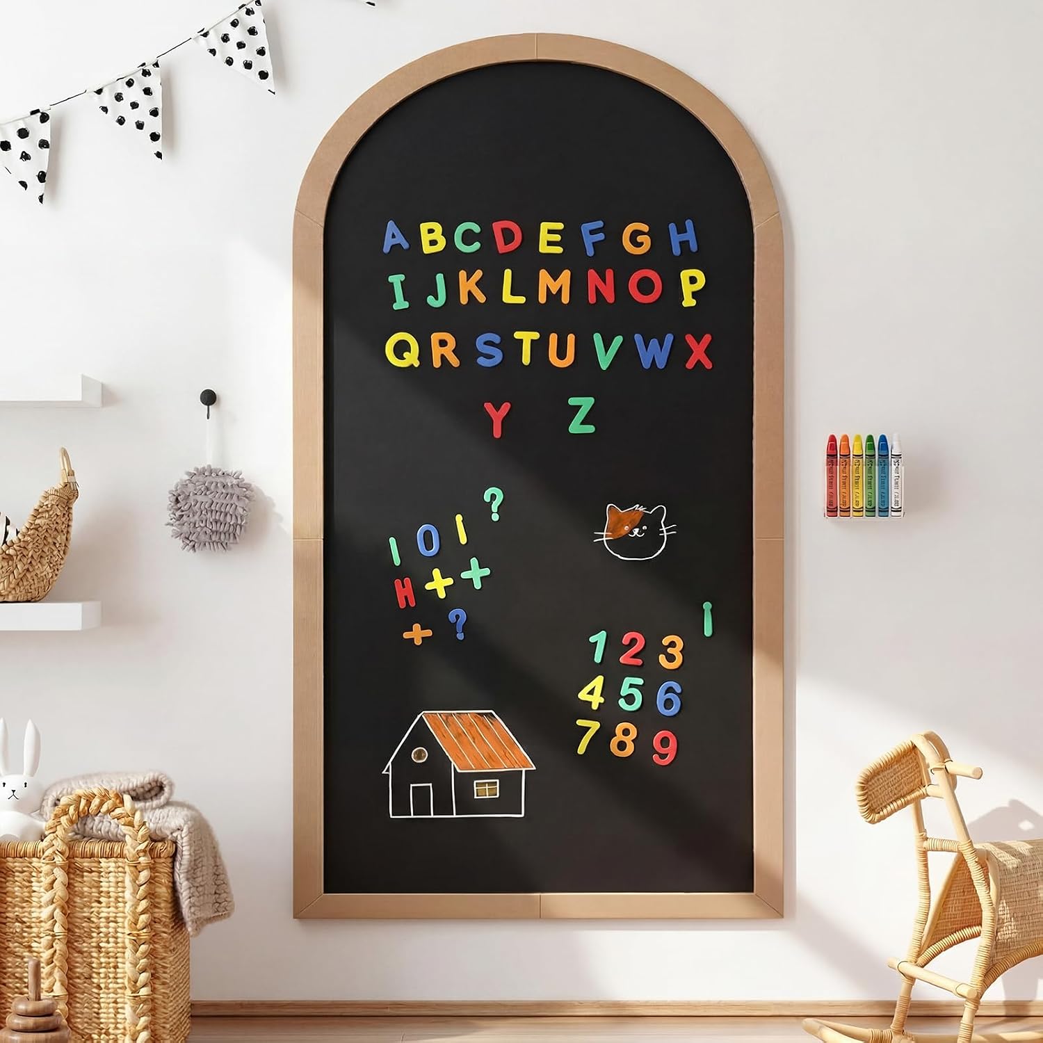 Feifeiya Camel Blush Large Magnetic Arch Wall Decal with Wooden Frame 39.3"x17.5" Arch Magnetic Chalkboard Self Adhesive Wall Board Sticker with 36 Magnet Letters Chalk Board Wallpaper Roll