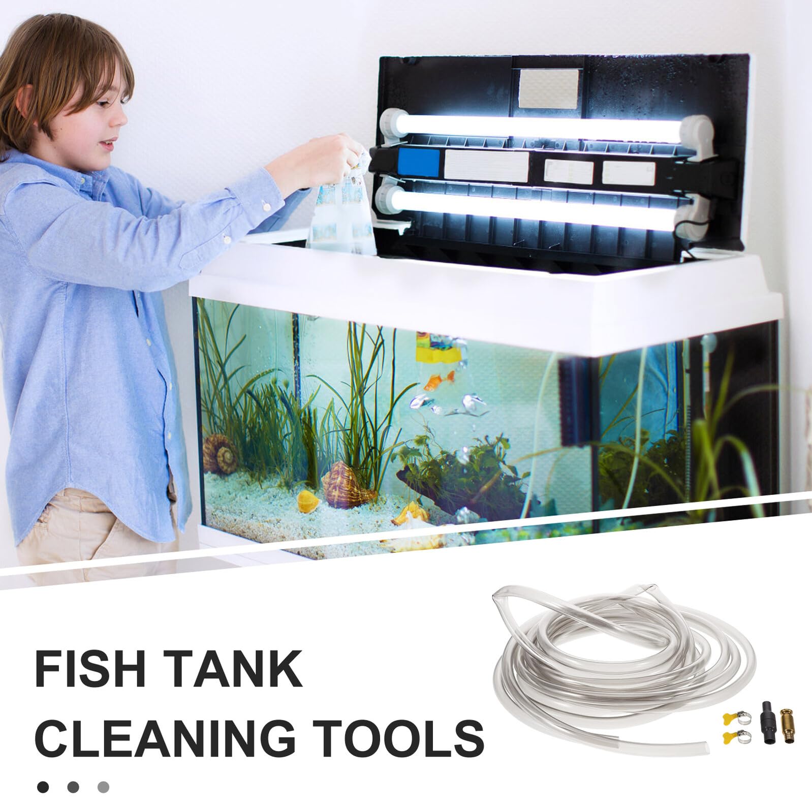 TOYANDONA Kit de Limpieza para Acuarios Adecuado para Cambio de Agua con Manguera Flexible de 5 M y Clip de Sujeción y Limpieza de Grava en Peceras de Agua y Salada