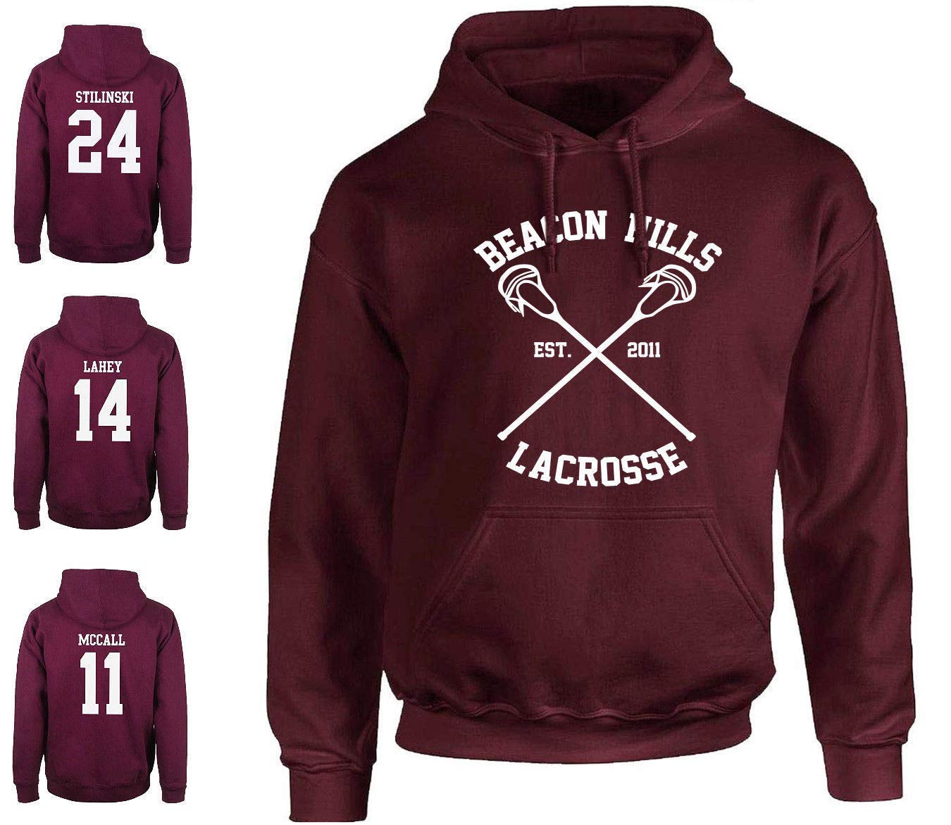 Felpa Stilinski 24 - Dall'Italia!! No Cina! Felpa Cappuccio Bordeaux Beacon Hills Lacrosse - Alta QUALITA'!!! Bambina Donna Ragazzo Ragazza