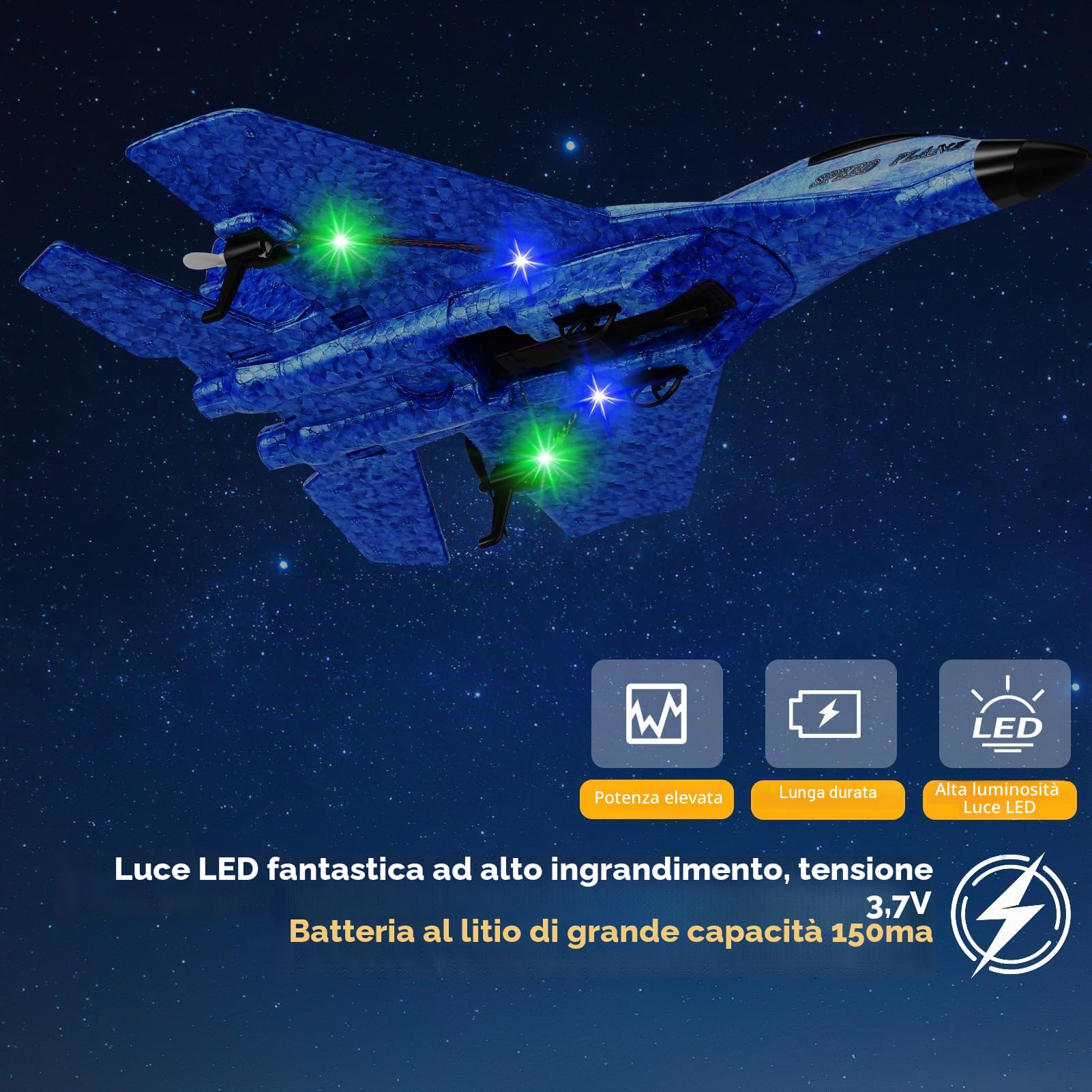 Aereo RC 2.4 GHz telecomandato, 2CH Rc Aereo RTF per principianti, aereo F con luce LED F aereo giocattolo aereo con aereo per principianti bambini adulti (blu)