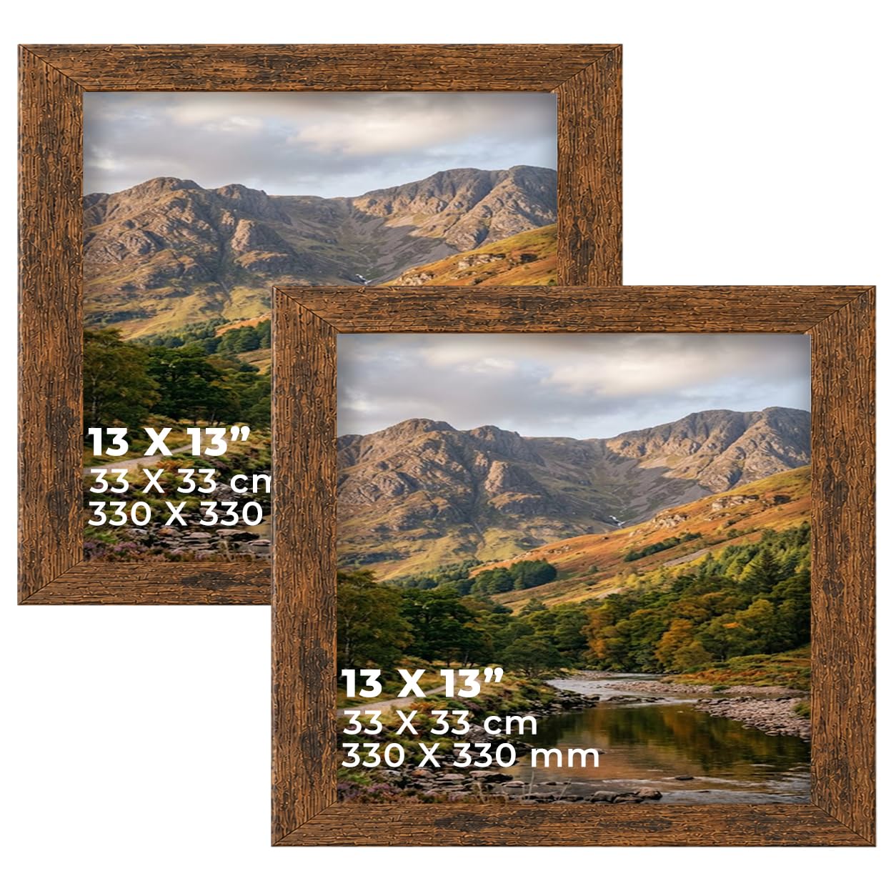DECORO Rustic 13X13 (33.02X33.02 CM) Pack of 2 Picture Frame with Plexiglass Front & Engineered Wood Construction, Wall Hanging Display for Photos, Posters, Prints & Artwork, Portrait or Landscape