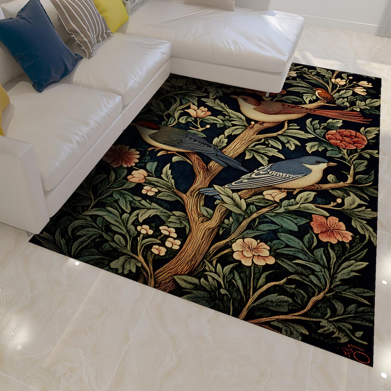 Tapis oiseaux 60x120cm lavable et pliable style boho moderne