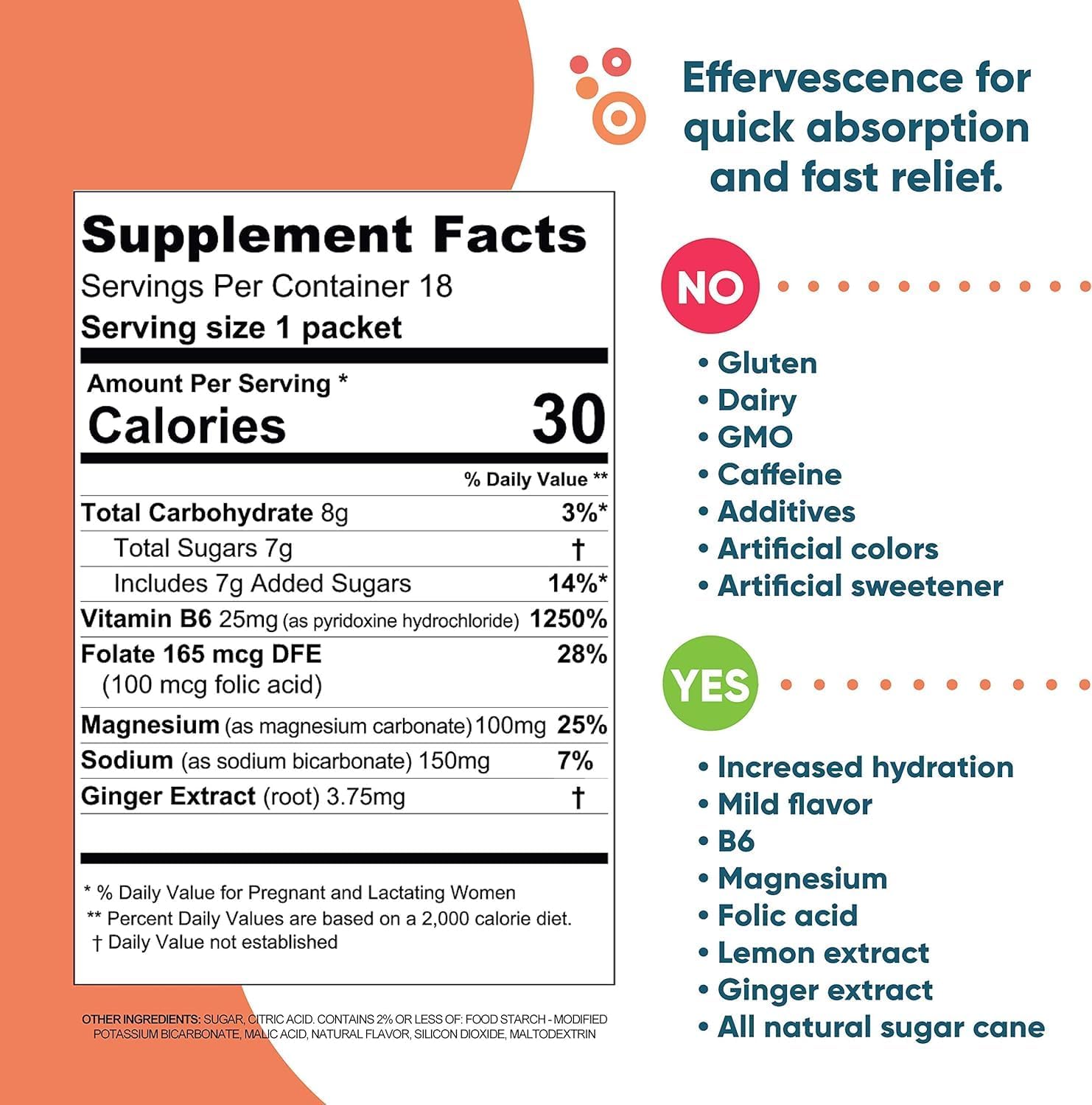 Morning Sickness and Nausea Support for Pregnancy, Drink Mix with Vitamin B6 and Magnesium, Citrus and Ginger Flavor