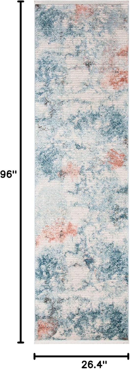 SAFAVIEH Shivan Collection 2'2" x 8' Blue/Ivory SHV743M Modern Abstract Non-Shedding Living Room Entryway Foyer Hallway Bedroom Runner Rug