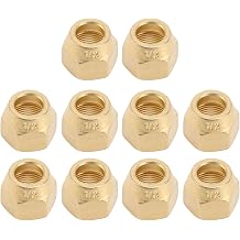 1/2 Inch Nut Brass Thickened Fittings for Air Conditioning Copper Pipe Extension - 10 Pack