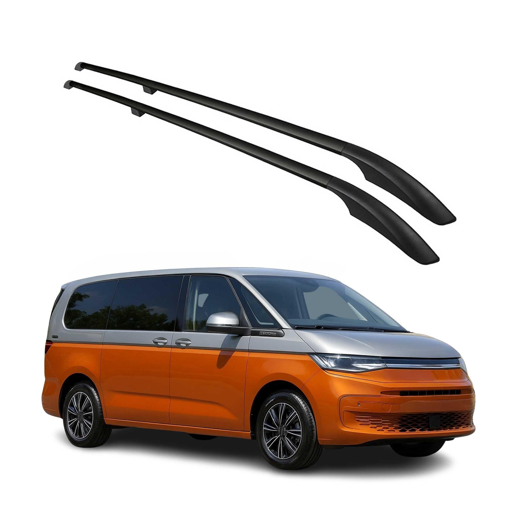 OMAC Dachreling Dachträger kompatibel mit VW Multivan T7 2021-2026 Langer L2 Alu Schwarz 2 TLG