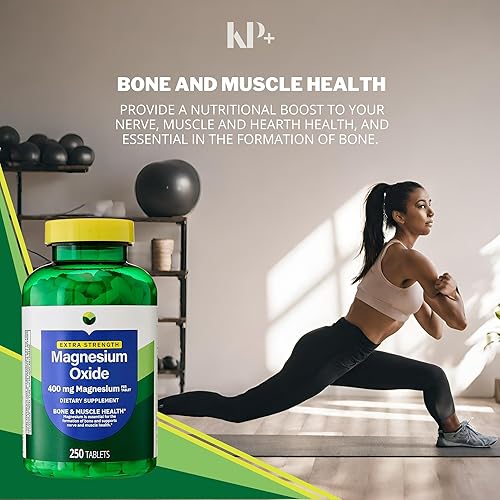 Miniatura 6 de KP+ Spring Valley Óxido de magnesio 400 mg 250 tabletas Apoya la salud ósea, nerviosa y muscular Suplemento de magnesio extra fuerte Paquete de 2