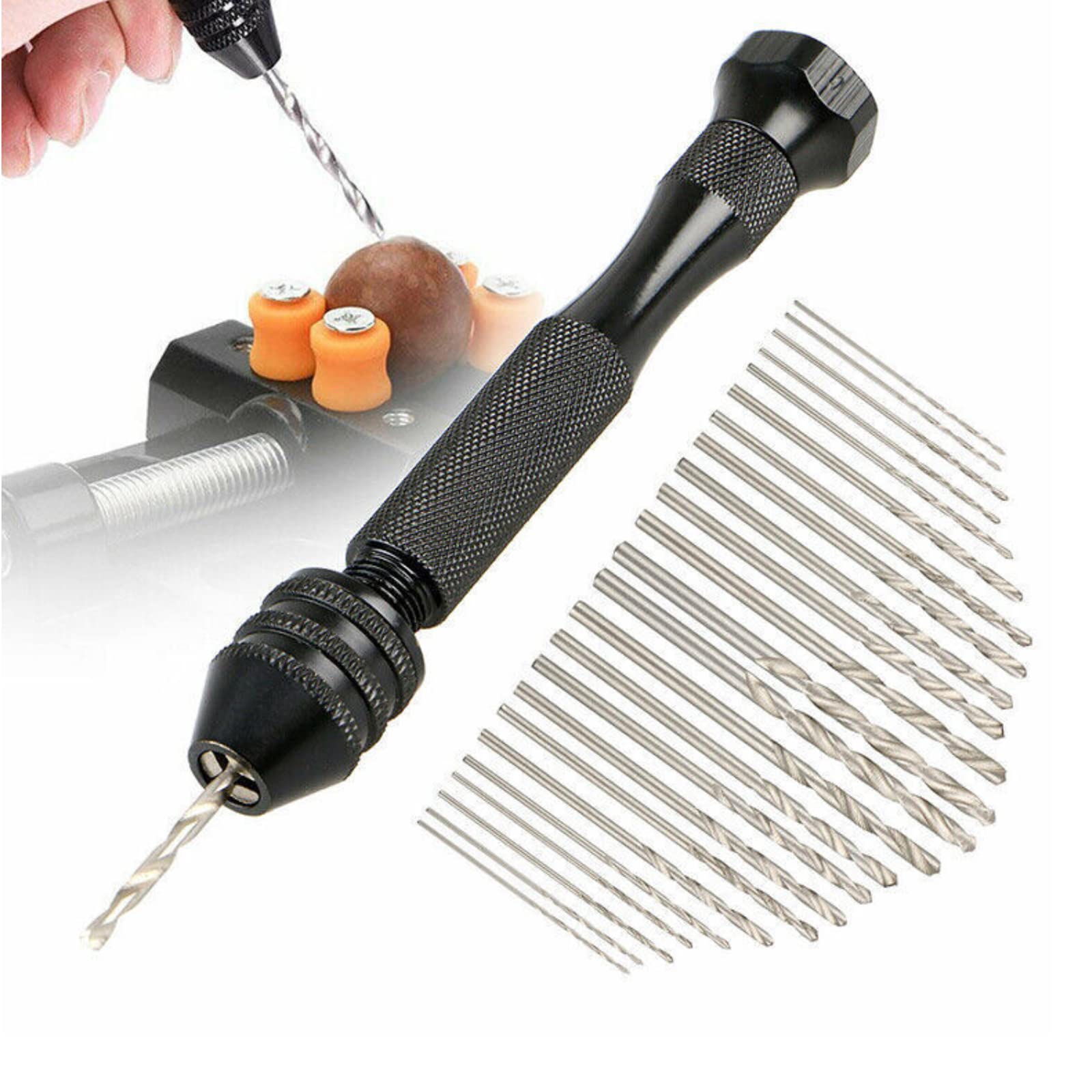 WANSUPYIN 2024 26 in 1 Alloy Hand Drill, Manual Keyless Chuck Pin Vise Rotary Tool Micro Hand Drill Bits Accessory 0.5-3mm
