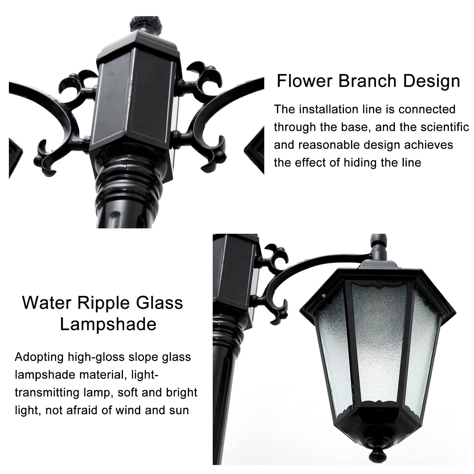 Lampa zewnętrzna, słup oświetlenia ulicznego na zewnątrz do oświetlenia oprawy z podwójną głowicą, odlewane aluminiowe słupki solarne lampy uliczne wodoodporne, idealne na podwórko, ganek