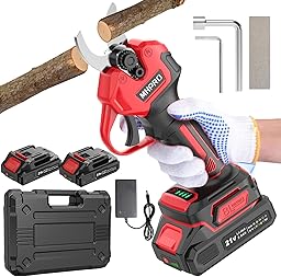 Tijeras de Podar Electricas Sin Escobillas, MHPRO Tijeras de Podar 21V con Baterías 2x2000mAh, Pantalla LCD, Tijeras podar Bateria para Jardinería, Árboles Frutales, Viñedos y Granja, Rojo