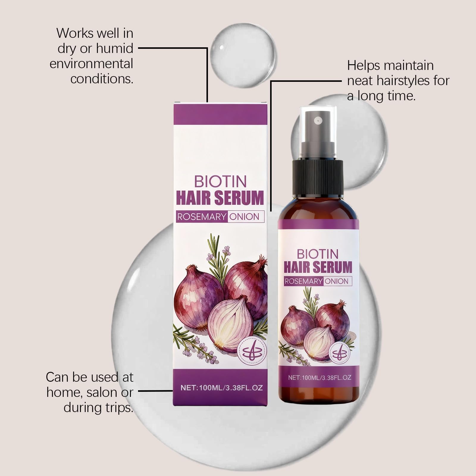 XINRAN Cipolla rosmarino, olio per capelli, cipolla biotina, olio di rosmarino, siero per la crescita dei capelli, addensare a secco, facile da non grasso, lavare liberamente spray per la cura del