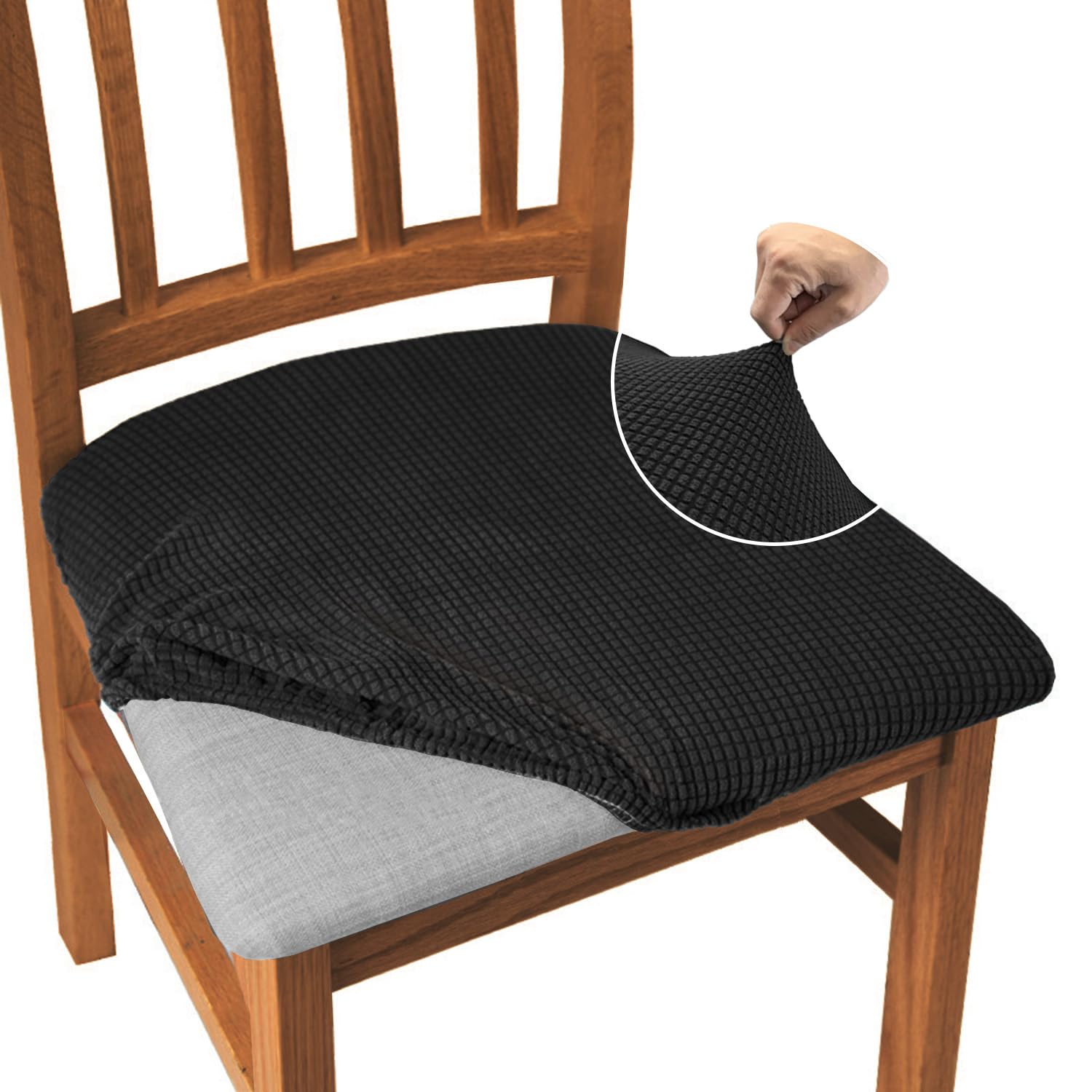 Granbest Set di 4 coprisedili in Jacquard, per Sala da Pranzo, per Sala da Pranzo, Cucina, Colore: Nero