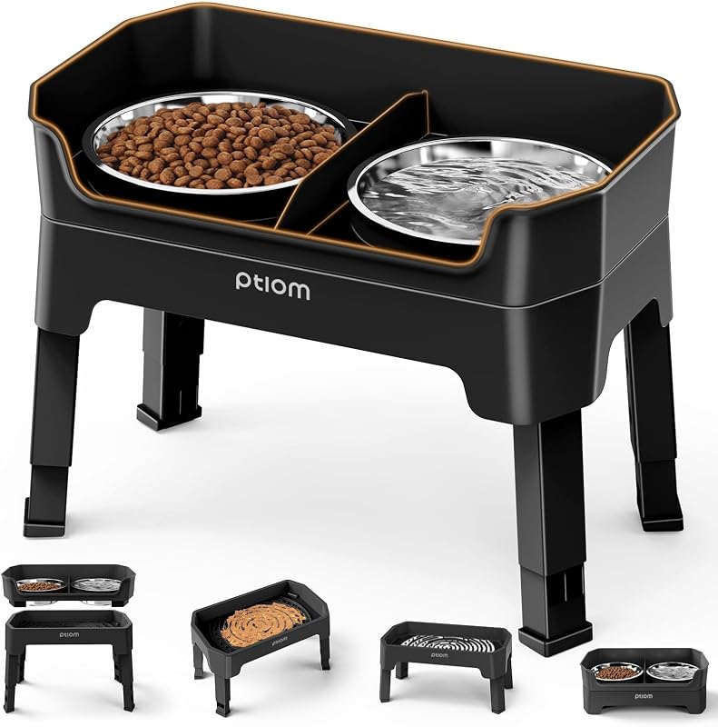 Comedouro elevado ajustável KPWACD 3 em 1 com tigelas de aço inoxidável e alimentador lento