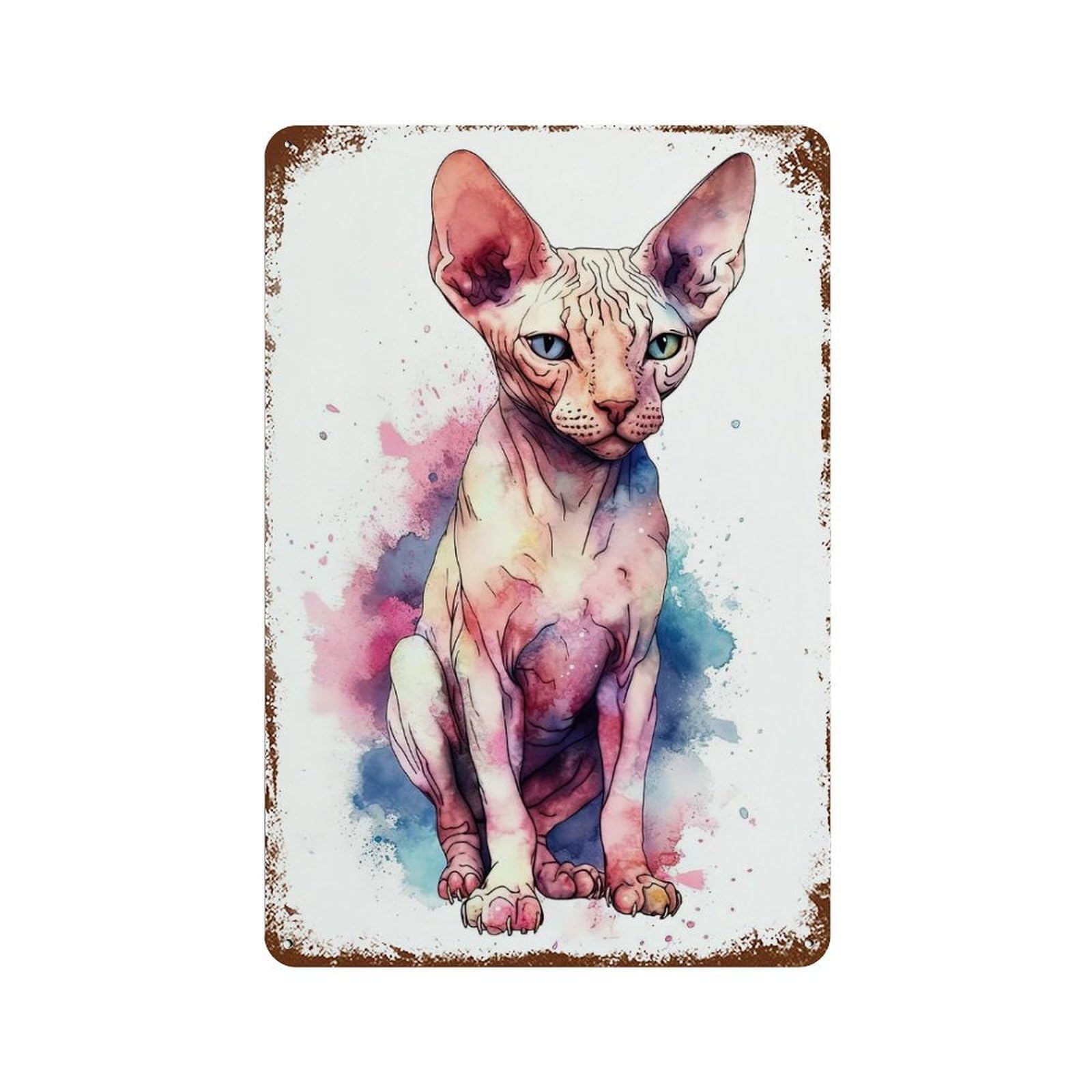 Watercolor Sphynx Cat Art Retro Metal Sign 11.8"x7.9", for Patio, Garden Room And Bar Decor, Vintage Wall Decor
