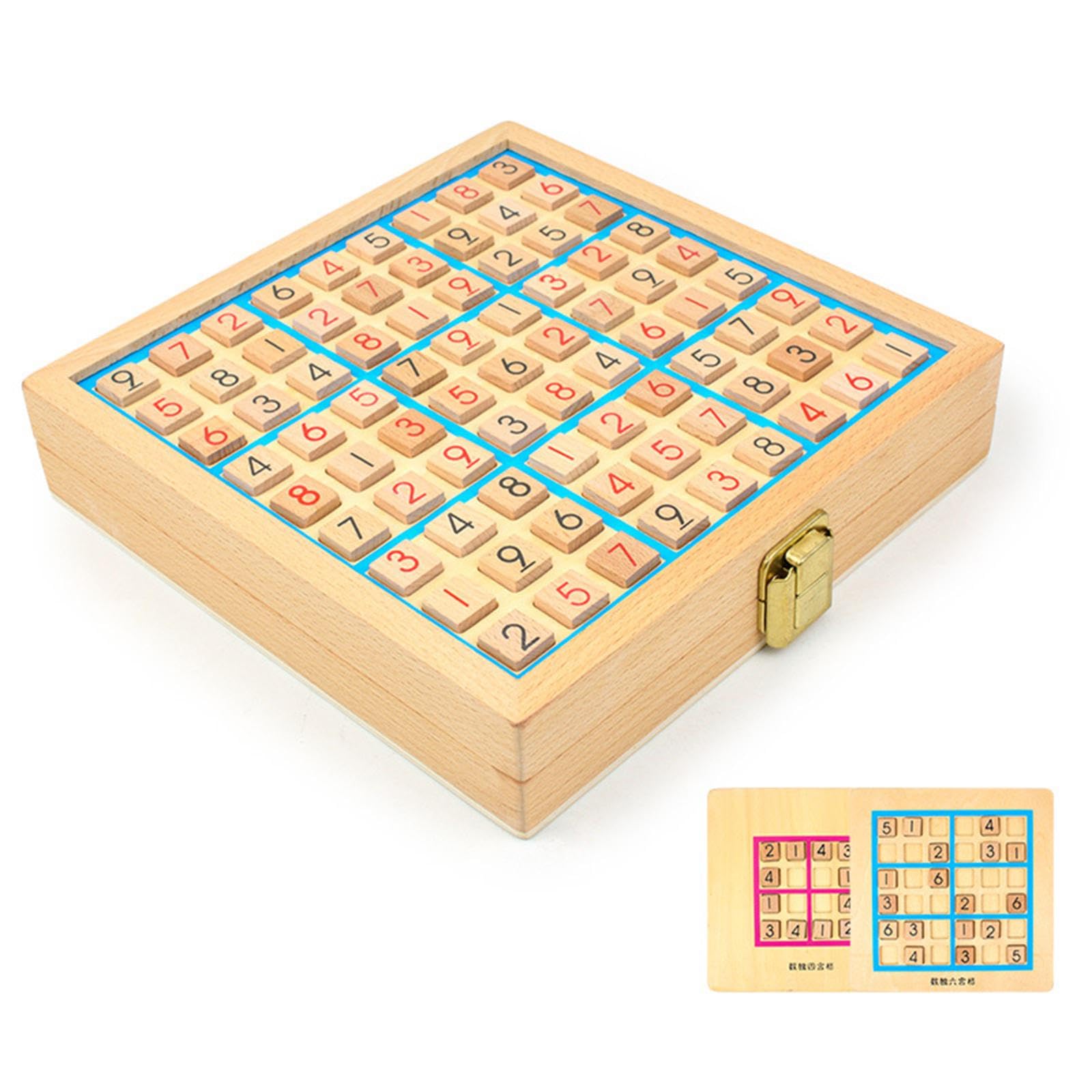Sudoku Spiel Aus Holz, Sudoku Spielbrett Aus Holz, Leicht bis Schwer, Geburtstagsgeschenk, Lernspielzeug für Kinder Und Erwachsene, Blau