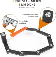 CYCLESPEED Összecsukható Kerékpárzár Tartóval - 63 cm Edzett Acél, 360° Forgatható Zárfej, 3 Kulcs, Könnyű E-Roller Lakat Táskával 4