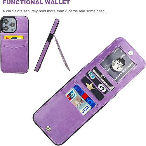 Miniatura 3 de KIHUWEY Compatible con iPhone 14 Pro Max Funda Billetera con Soporte para Tarjetas de Crédito, Tapa de Cuero Premium con Cierre Magnético y Atril,